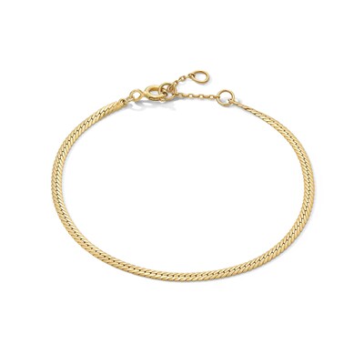 18K Gold Plated 2mm Wheat Chain Bracelet - 6" + 1"