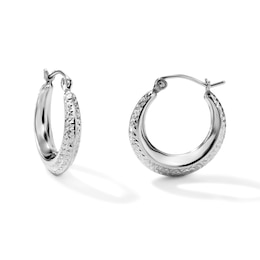 Hollow Sterling Silver Diamond-Cut Knife-Edge Hoops - 17mm