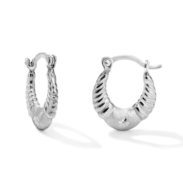 Hollow Sterling Silver Satin-Finish Scalloped Hoops - 13.5mm