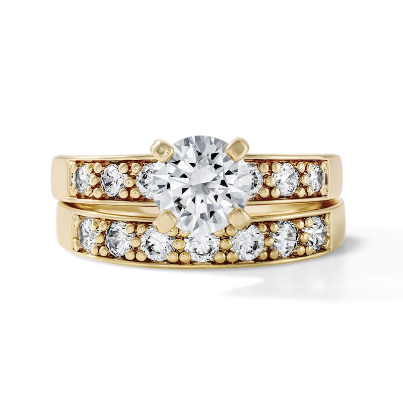 18K Gold Plated Round CZ Pavé Bridal Ring Set