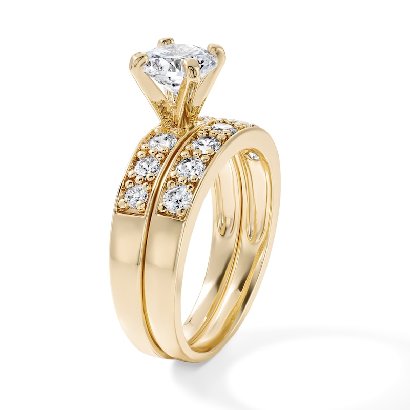 18K Gold Plated Round CZ Pavé Bridal Ring Set