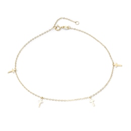 14K Gold-Plated Dangle Cross Station Anklet - 9" + 1"
