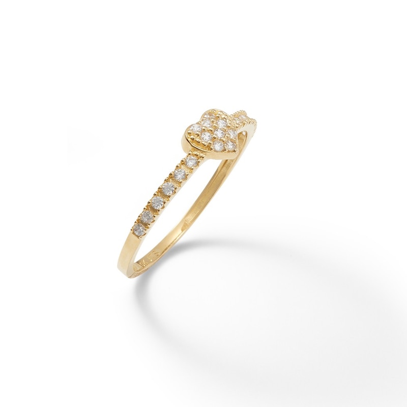 14K Gold Plated CZ Pavé Heart Ring - Size 7