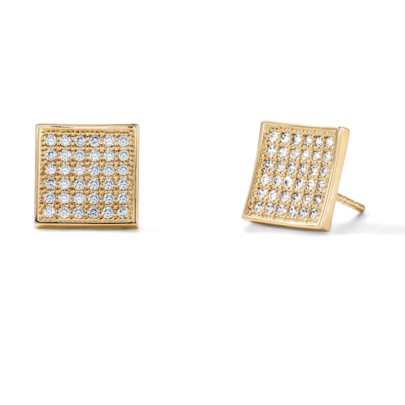 14K Gold Plated CZ Pavé Curved Square Studs