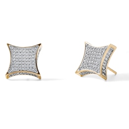 14K Gold Plated CZ Concave Square Studs