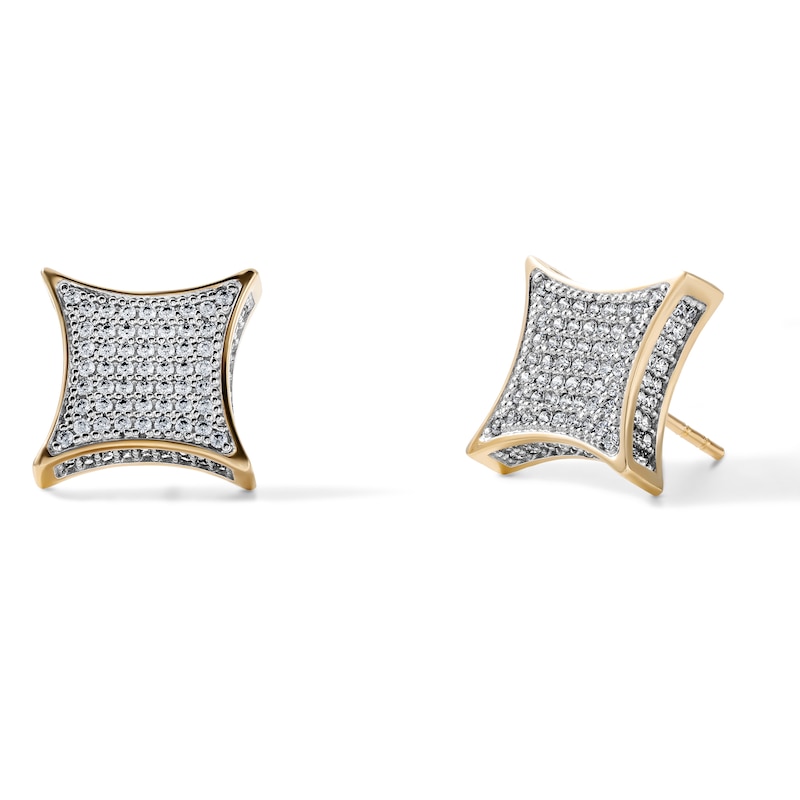 14K Gold Plated CZ Concave Square Studs
