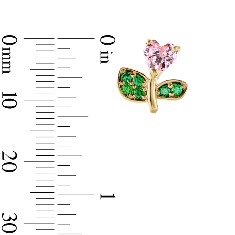 Child's 14K Gold-Plated Pink and Green CZ Flower Studs