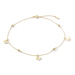 14K Gold-Plated Butterfly Station Anklet - 9" + 1"