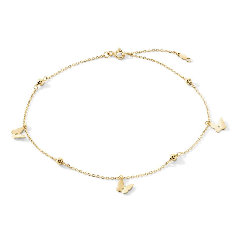 14K Gold-Plated Butterfly Station Anklet - 9" + 1"