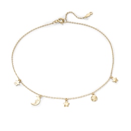 14K Gold-Plated Celestial Dangle Station Anklet - 9" + 1"