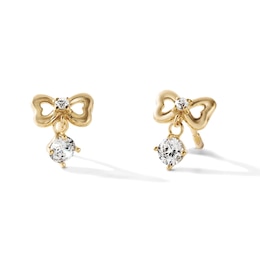 Child's 14K Gold-Plated CZ Bow Dangle Earrings