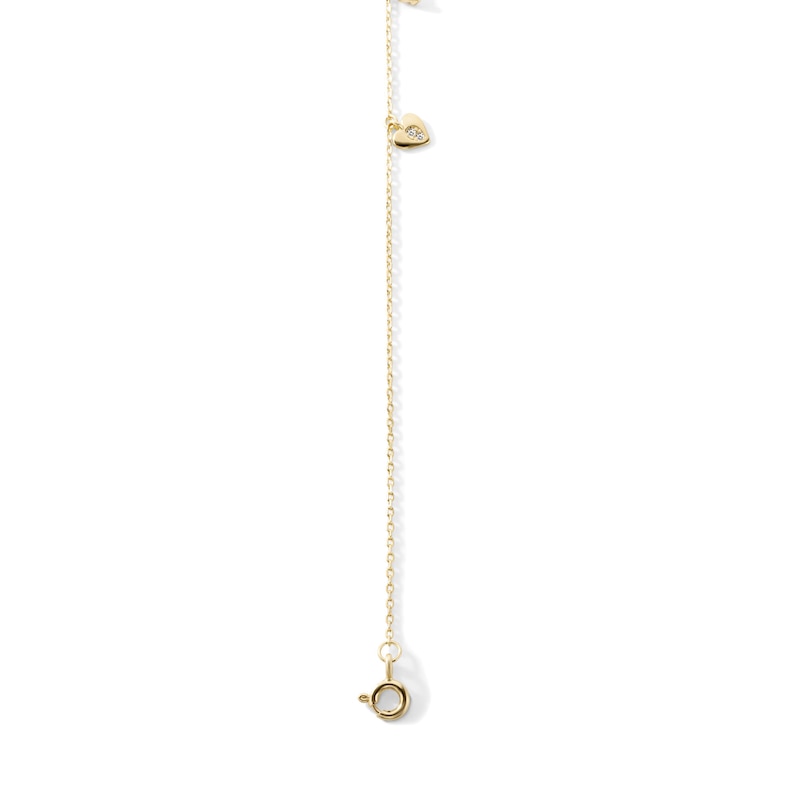14K Gold-Plated CZ Dangle Heart Station Anklet - 9" + 1"