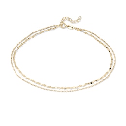 14K Gold-Plated Double-Strand Box and Mirror Chain Anklet - 9" + 1"