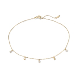 14K Gold-Plated CZ Dangle Star Station Anklet - 9" + 1"