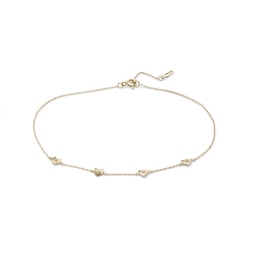 14K Gold-Plated CZ Starburst Heart Station Anklet - 9" + 1"