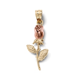 14K Gold-Plated Long Stem Rose Necklace Charm