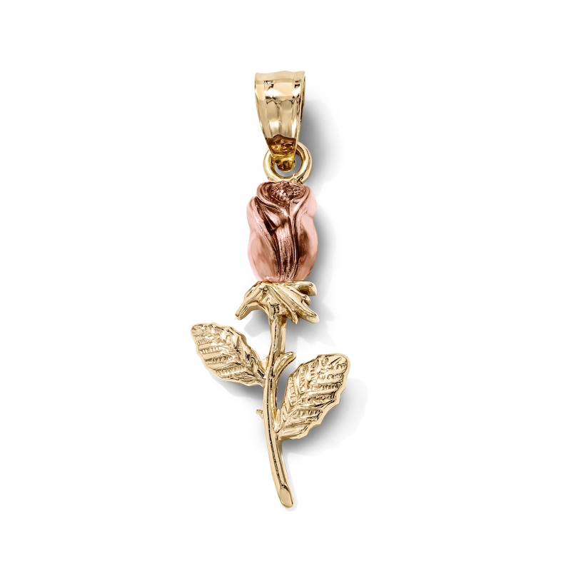 14K Gold-Plated Long Stem Rose Necklace Charm