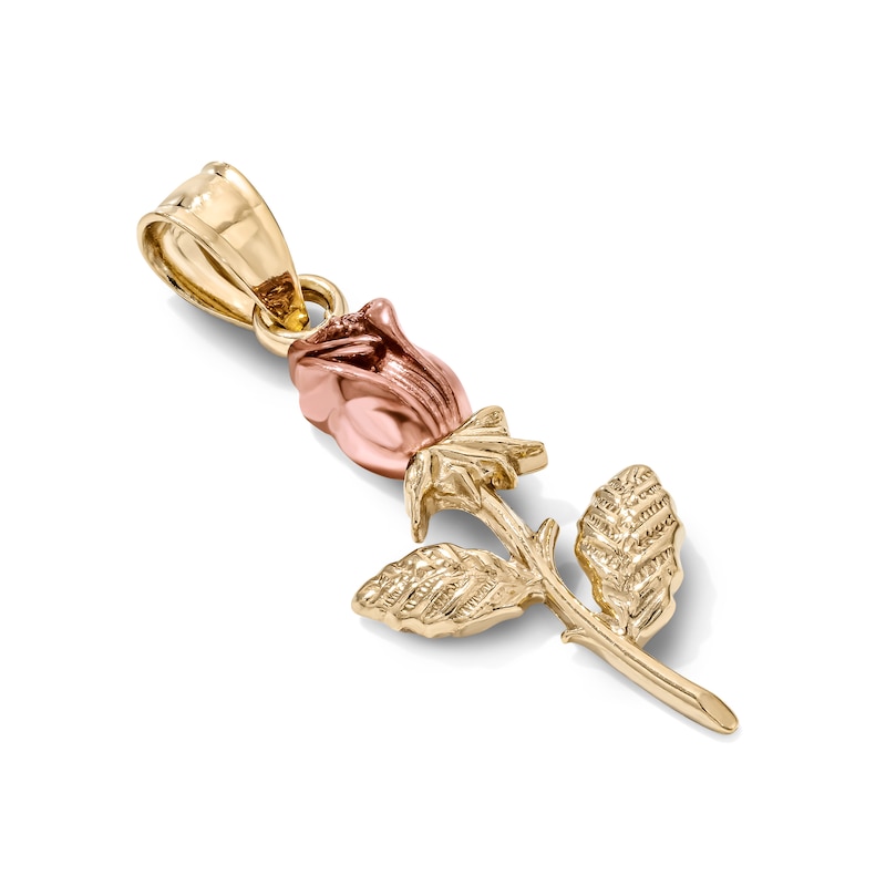 14K Gold-Plated Long Stem Rose Necklace Charm