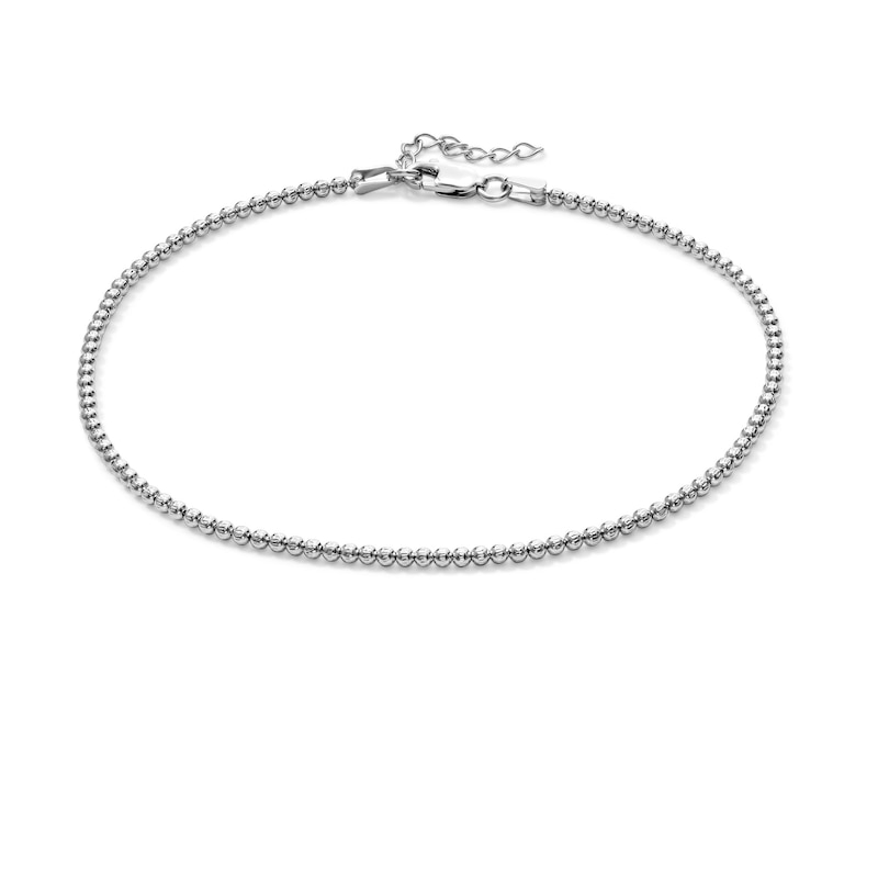 Sterling Silver 2mm Oval Bead Chain Anklet - 9" + 1"