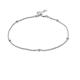 Sterling Silver 1.3mm Rope Chain with Bead Stations Anklet - 9" + 1"