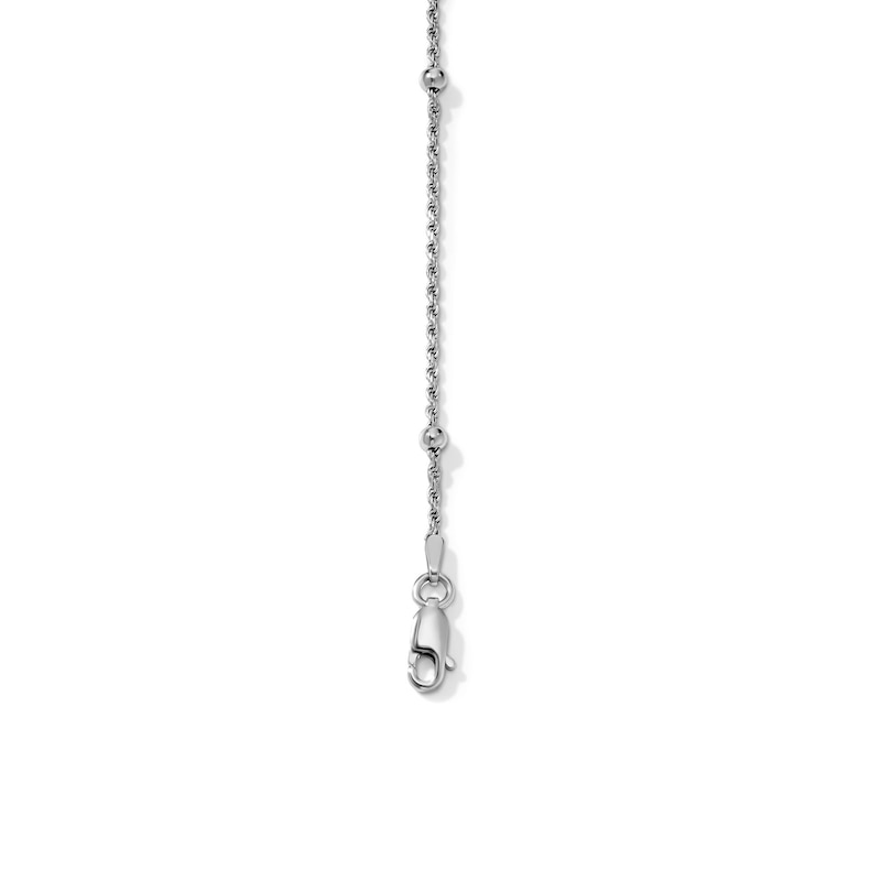 Sterling Silver 1.3mm Rope Chain with Bead Stations Anklet - 9" + 1"