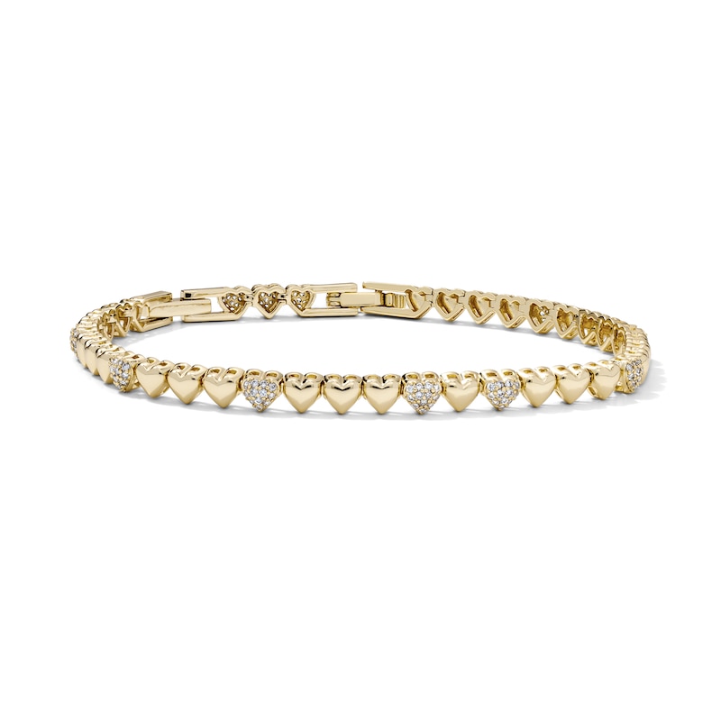 Main Image 1 of 14K Gold-Plated CZ Heart-Link Bracelet - 7.25"