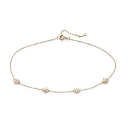14K Gold-Plated CZ Flower Station Anklet - 9" + 1"