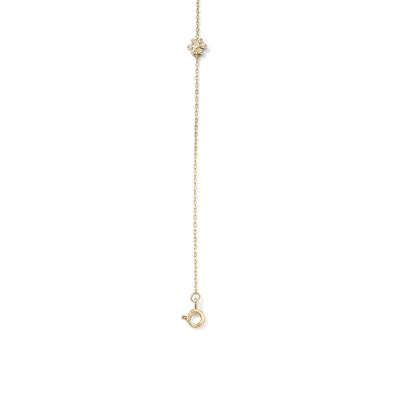 14K Gold-Plated CZ Flower Station Anklet - 9" + 1"
