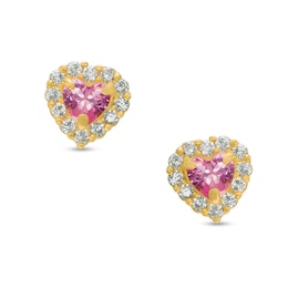 Child's 14K Gold-Plated Pink & White CZ Halo Heart Studs