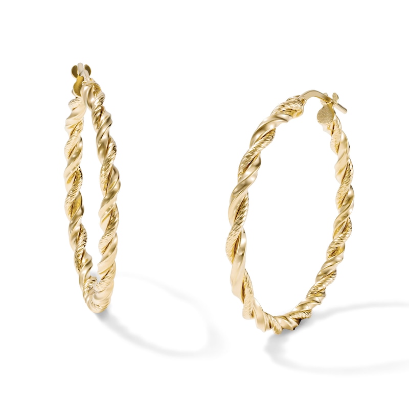 14K Gold Plated 36mm Twisted Rope Hoops