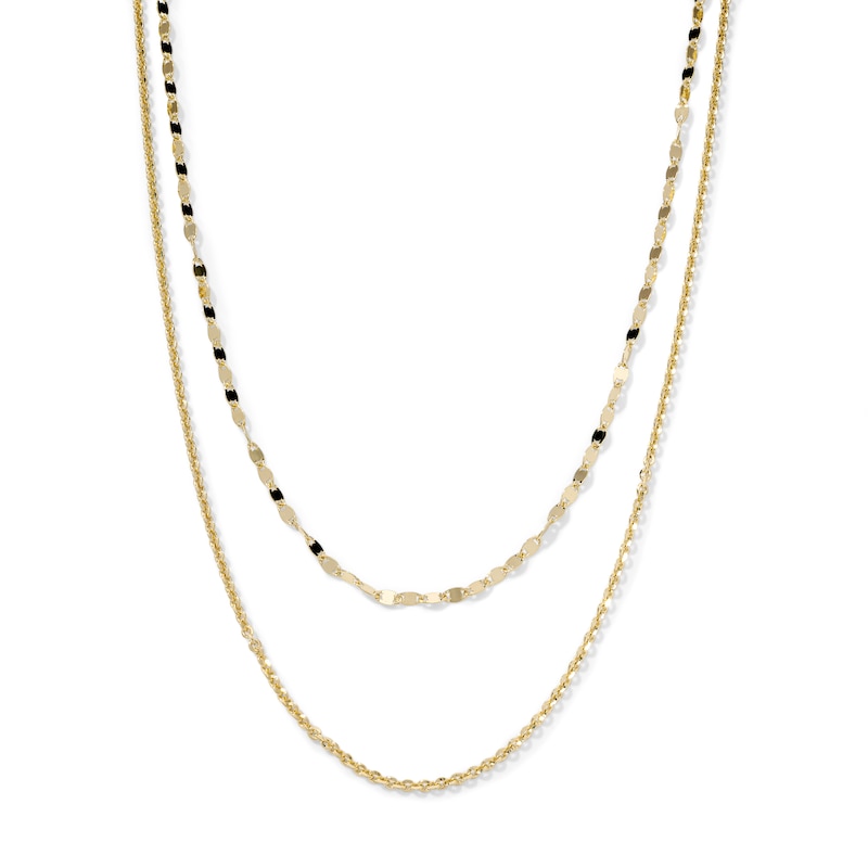 14K Gold-Plated Double-Strand Mirror Cable and Forzatina Chain - 16" + 2"