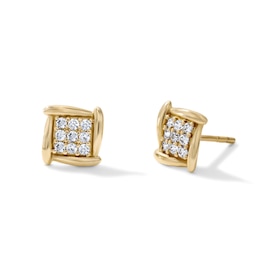 14K Gold Plated CZ Polished Edge Pavé Square Studs