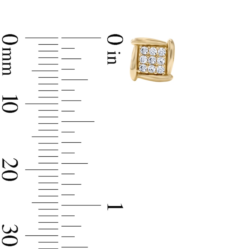 14K Gold Plated CZ Polished Edge Pavé Square Studs