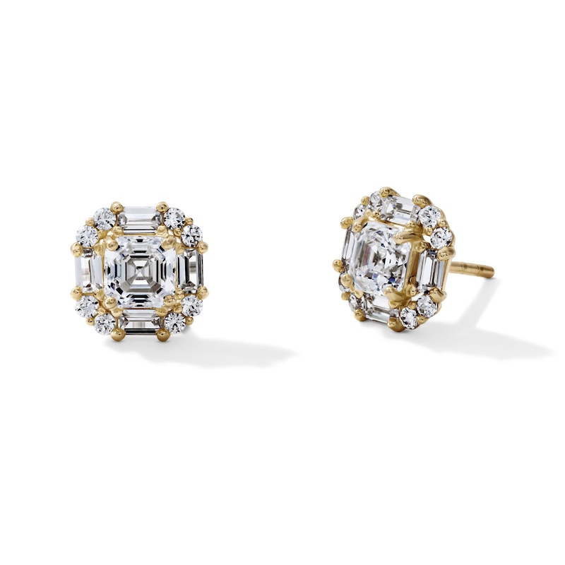 14K Gold Plated CZ Square Cluster Studs