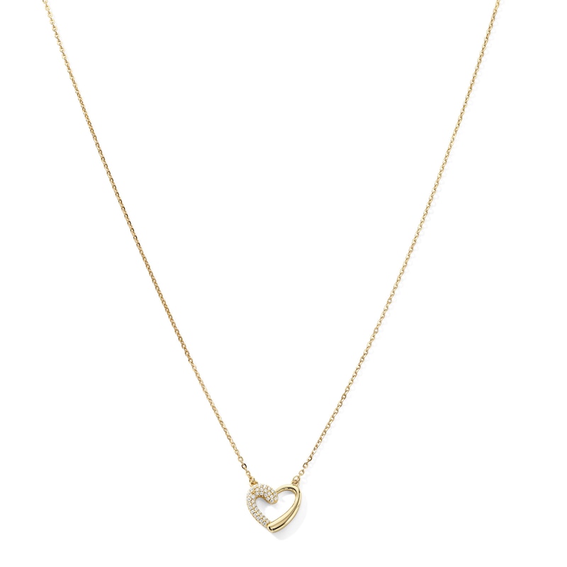 14K Gold Plated CZ Half-Heart Pendant  - 16" + 2"