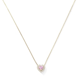 14K Gold Plated Pink and White CZ Heart Halo Pendant  - 16" + 2"
