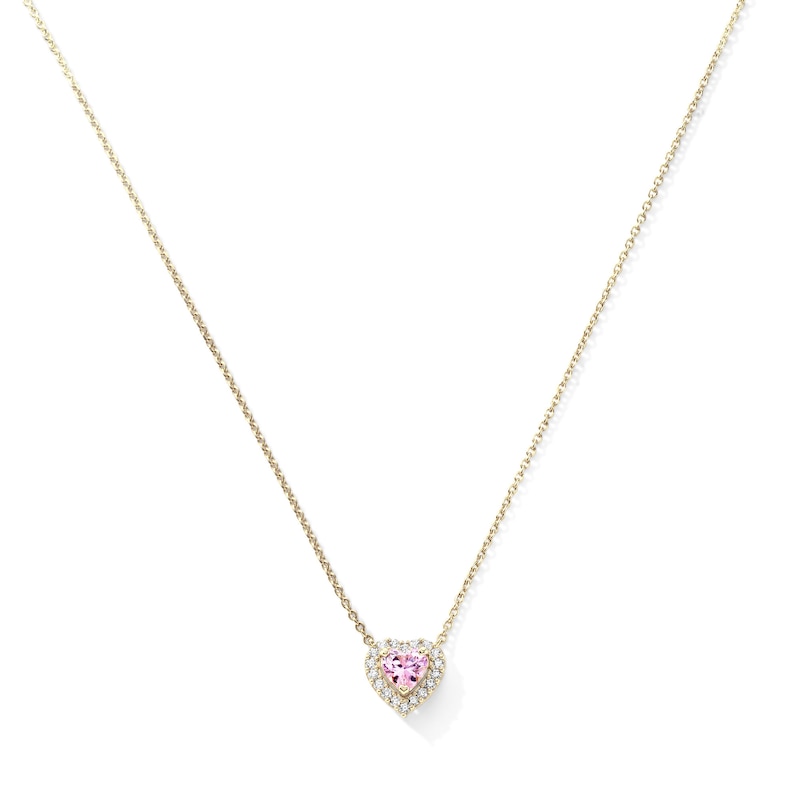 14K Gold Plated Pink and White CZ Heart Halo Pendant - 16" + 2"