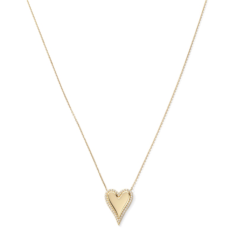 14K Gold Plated CZ Narrow Halo Heart Pendant - 16" + 2"