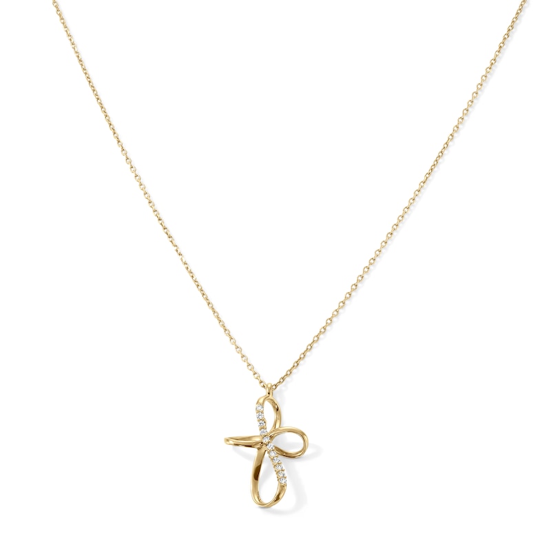 14K Gold Plated CZ Fancy Cross Necklace - 16" + 2"