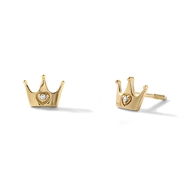 Child's 14K Gold-Plated CZ Crown Studs