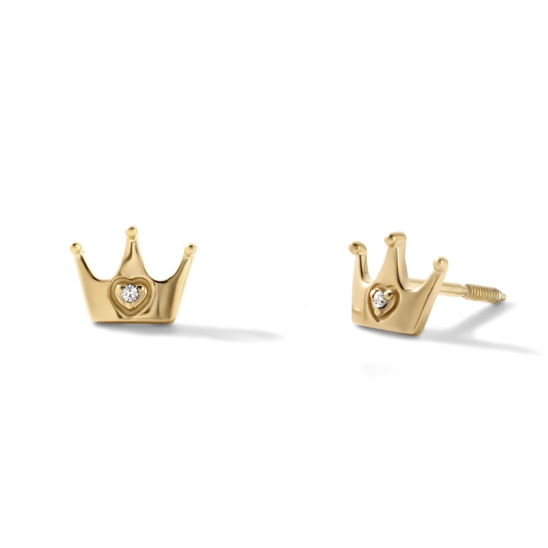 Child's 14K Gold-Plated CZ Crown Studs