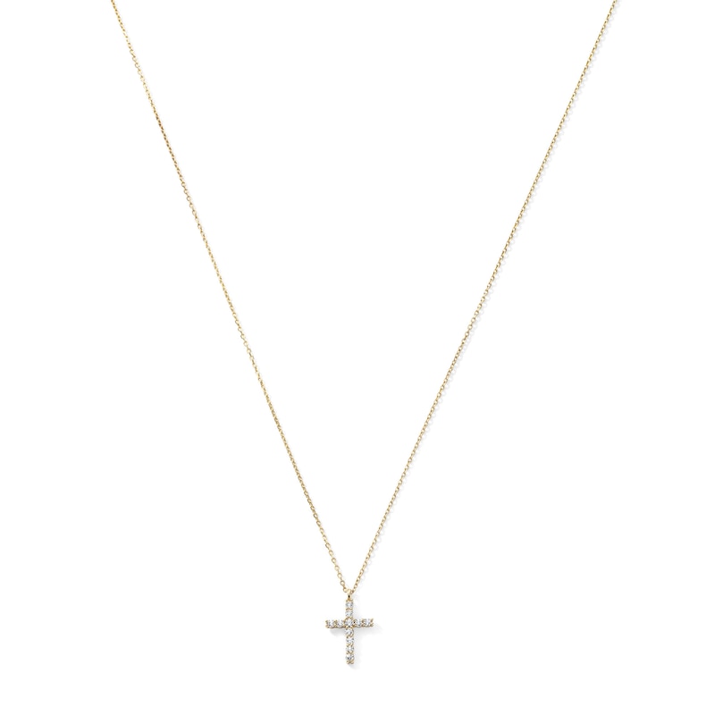 14K Gold Plated CZ Cross Necklace - 16" + 2"