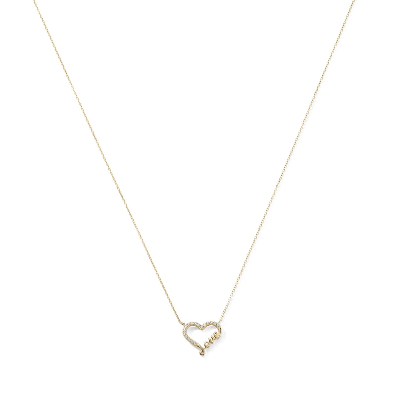 14K Gold Plated CZ "Love" Heart Pendant - 16" + 2"