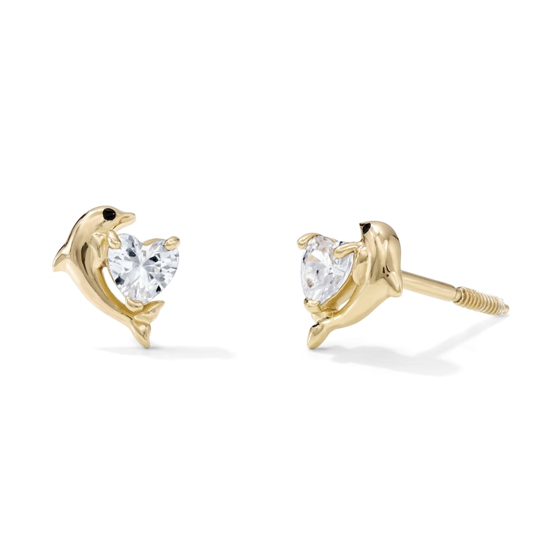 Main Image 1 of Child's 14K Gold-Plated CZ Dolphin Studs
