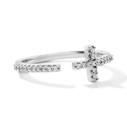 Silver-Plated CZ Open Cross Ring - Size 7