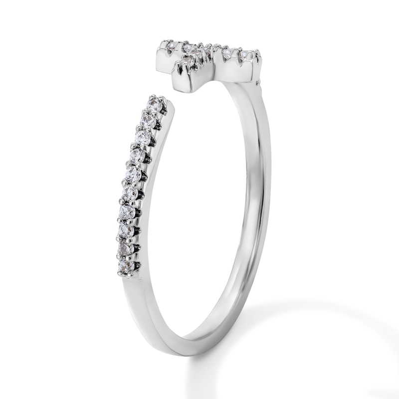 White Rhodium Plated CZ Open Cross Ring - Size 7