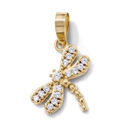 14K Gold-Plated CZ Dragonfly Necklace Charm