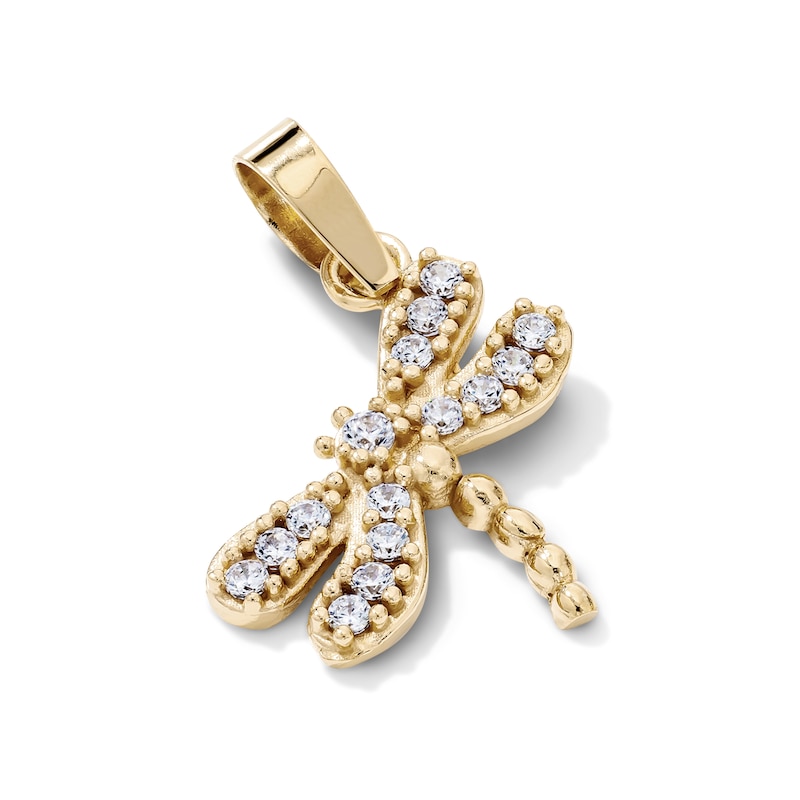 14K Gold-Plated CZ Dragonfly Necklace Charm