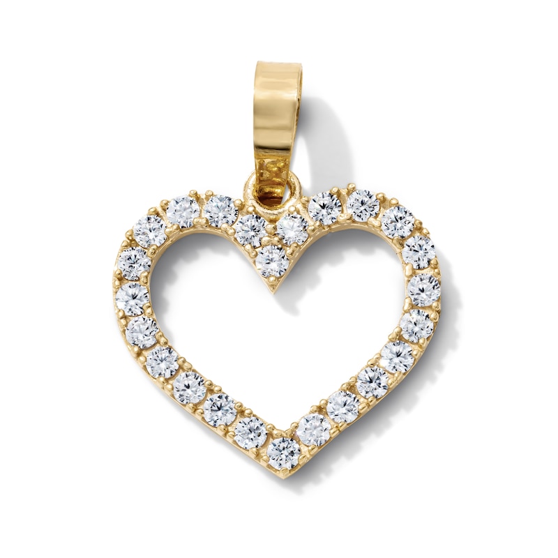 14K Gold-Plated CZ Open Heart Necklace Charm