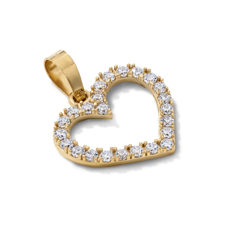 14K Gold-Plated CZ Open Heart Necklace Charm